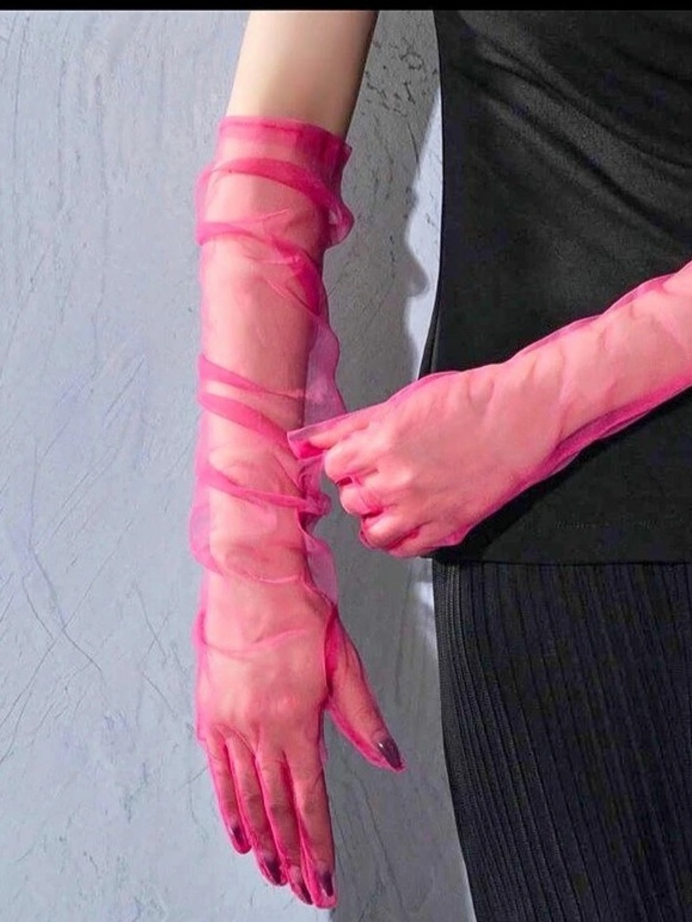 Long Sheer Hot Pink Mesh Gloves